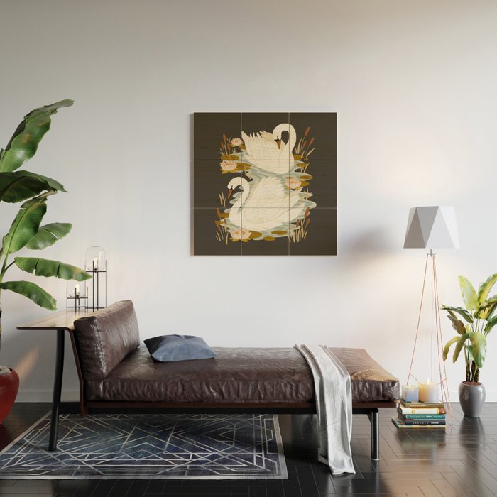 Swan Dance - Charcoal Black Background Wood Wall Art Gallery Image 2
