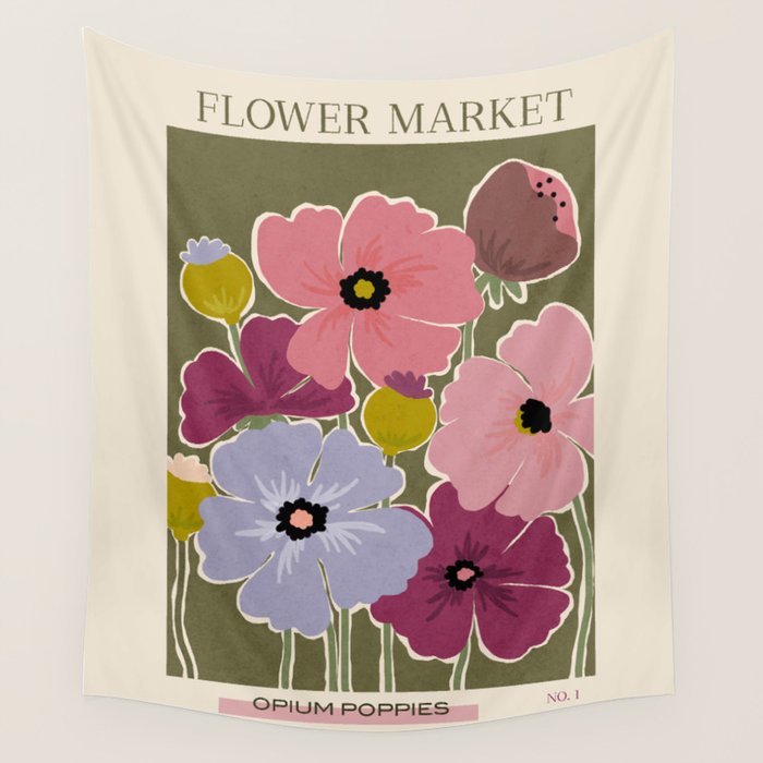 Flower Market - Opium Poppies Wall Tapestry Gallery Image 4
