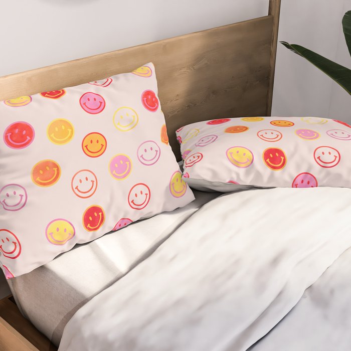 Smiling Faces Pattern Pillow Sham Gallery Image 2