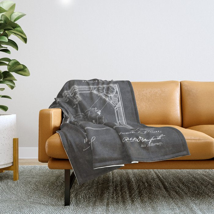 Baseball Patent - Sports Fan Softball Baseball Art - Black Chalkboard Throw Blanket Gallery Image 1