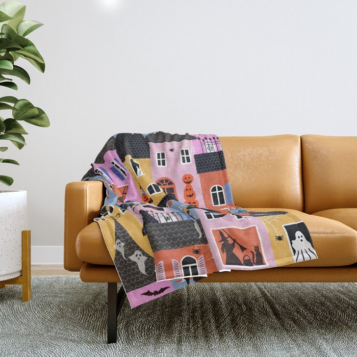 Halloween Houses Throw Blanket Gallery Image 1