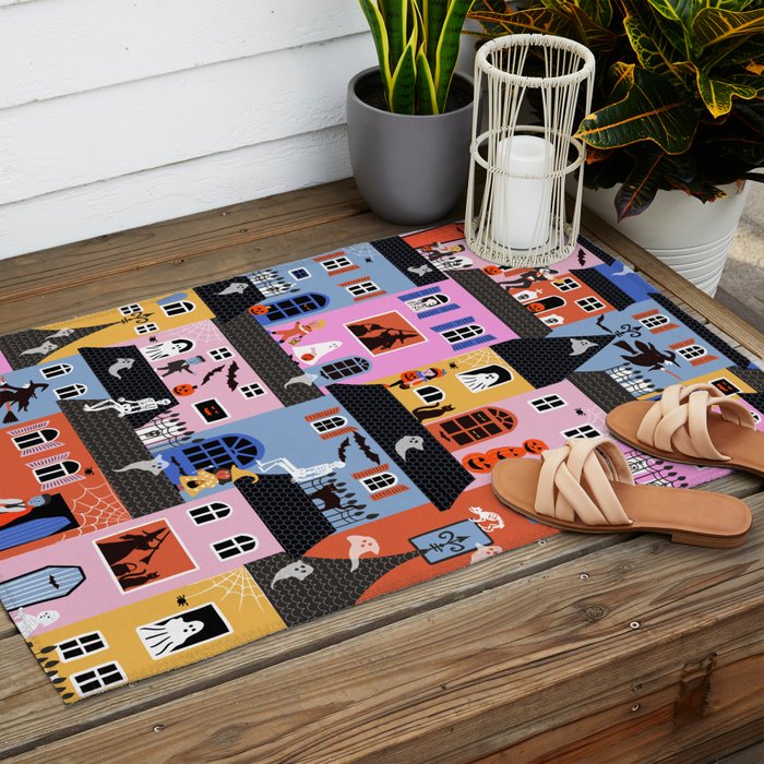 Halloween Houses Outdoor Rug Gallery Image 2