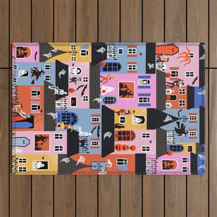 Halloween Houses Outdoor Rug Gallery Image 1