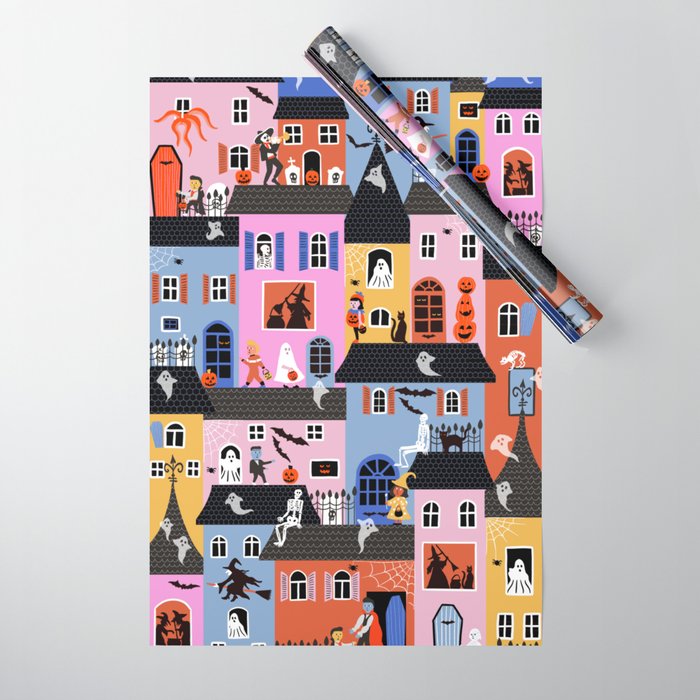 Halloween Houses Wrapping Paper Gallery Image 1