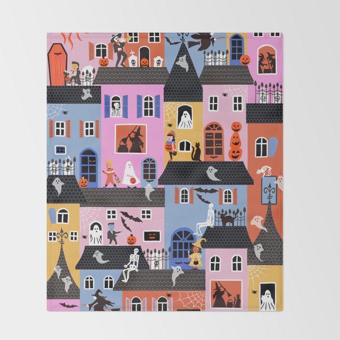 Halloween Houses Throw Blanket Gallery Image 2