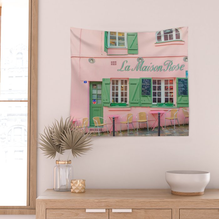 La Maison Rose Cafe in Paris Wall Tapestry Gallery Image 2