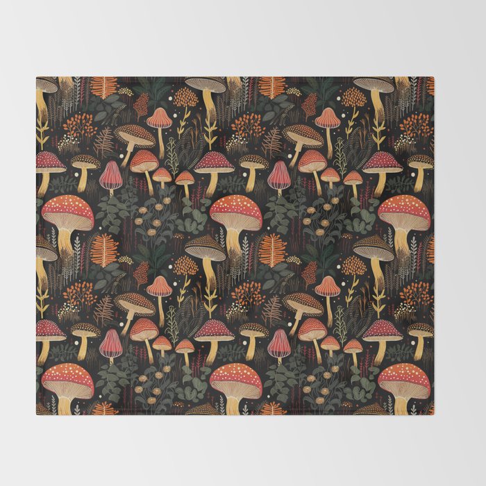 Dark Forest Magic Mushrooms Art Throw Blanket Gallery Image 2