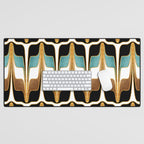 Mid Century Modern Liquid Watercolor Abstract / Faux Gold, Ocean Blue Teal, Brown, Black, White/ V1 Desk Mat Gallery Image 1