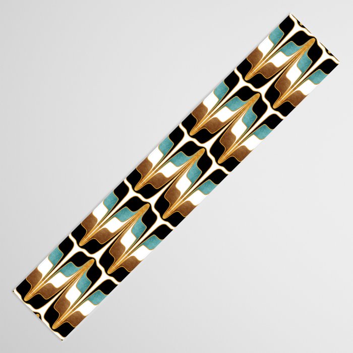 Mid Century Modern Liquid Watercolor Abstract / Faux Gold, Ocean Blue Teal, Brown, Black, White/ V1 Table Runner Gallery Image 3