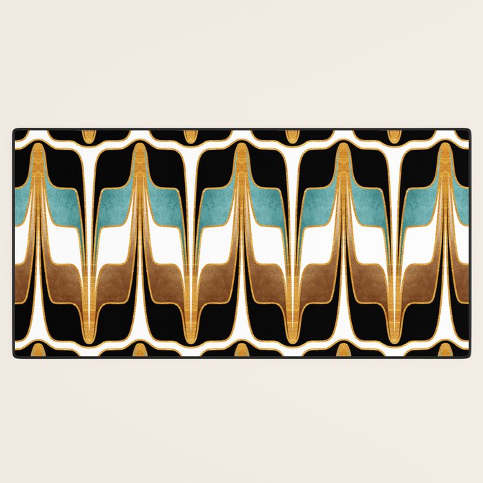 Mid Century Modern Liquid Watercolor Abstract / Faux Gold, Ocean Blue Teal, Brown, Black, White/ V1 Desk Mat Gallery Image 3