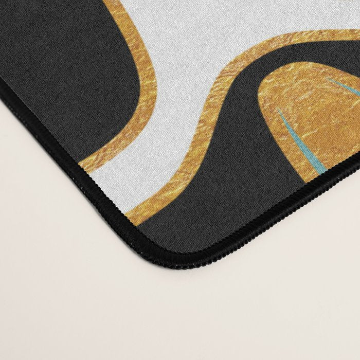 Mid Century Modern Liquid Watercolor Abstract / Faux Gold, Ocean Blue Teal, Brown, Black, White/ V1 Desk Mat Gallery Image 4