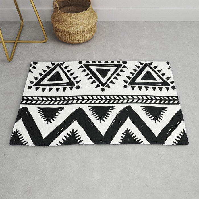Tribal black and white Rug Gallery Image 1