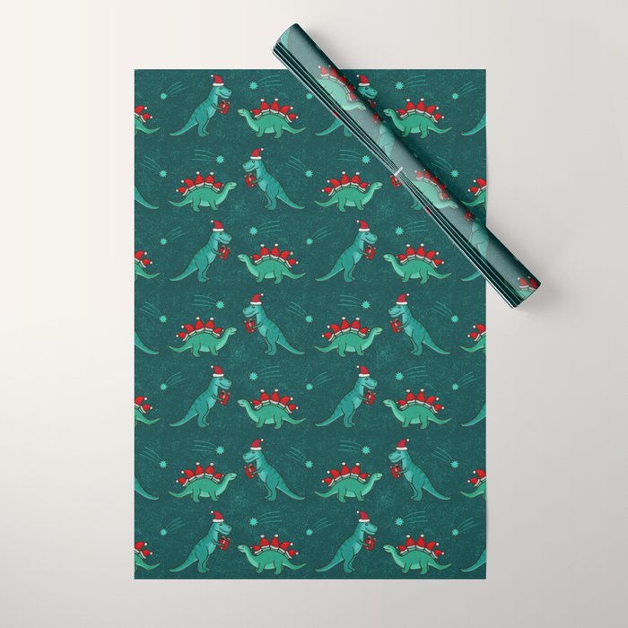 Cute Christmas Dinosaurs Dinos Dinosaur Wrapping Paper Gallery Image 1