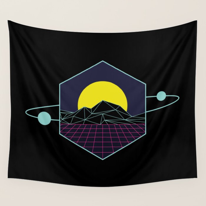 Outrun to the Sun / Spacewave / 80s Retro Wall Tapestry Gallery Image 1