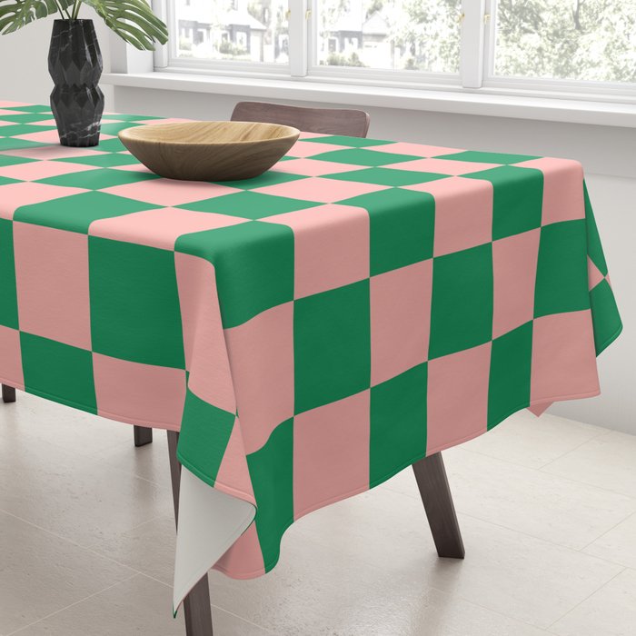 Checkerboard Mini Check Checkered Pattern Green and Pink Tablecloth Gallery Image 3