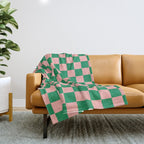 Checkerboard Mini Check Checkered Pattern Green and Pink Throw Blanket Gallery Image 1