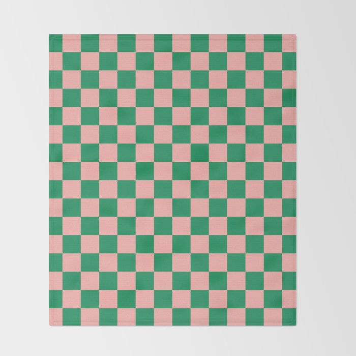 Checkerboard Mini Check Checkered Pattern Green and Pink Throw Blanket Gallery Image 2