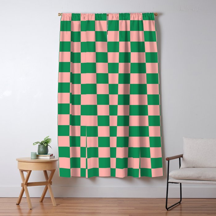 Checkerboard Mini Check Checkered Pattern Green and Pink Window Curtain Gallery Image 5
