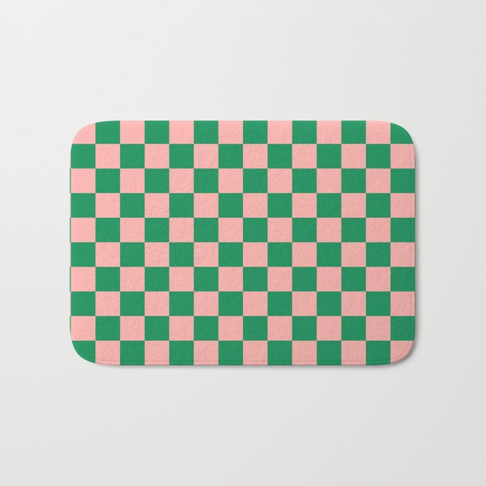 Checkerboard Mini Check Checkered Pattern Green and Pink Bath Mat Gallery Image 1