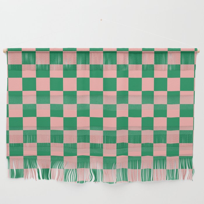 Checkerboard Mini Check Checkered Pattern Green and Pink Wall Hanging Gallery Image 1