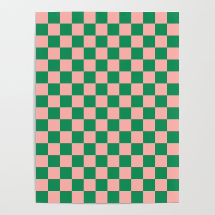 Checkerboard Mini Check Checkered Pattern Green and Pink Poster Gallery Image 4
