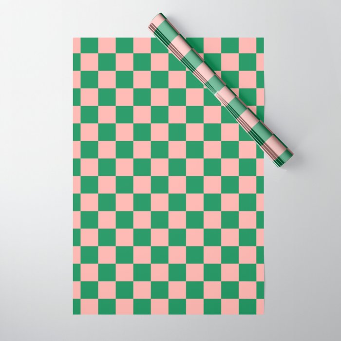 Checkerboard Mini Check Checkered Pattern Green and Pink Wrapping Paper Gallery Image 1