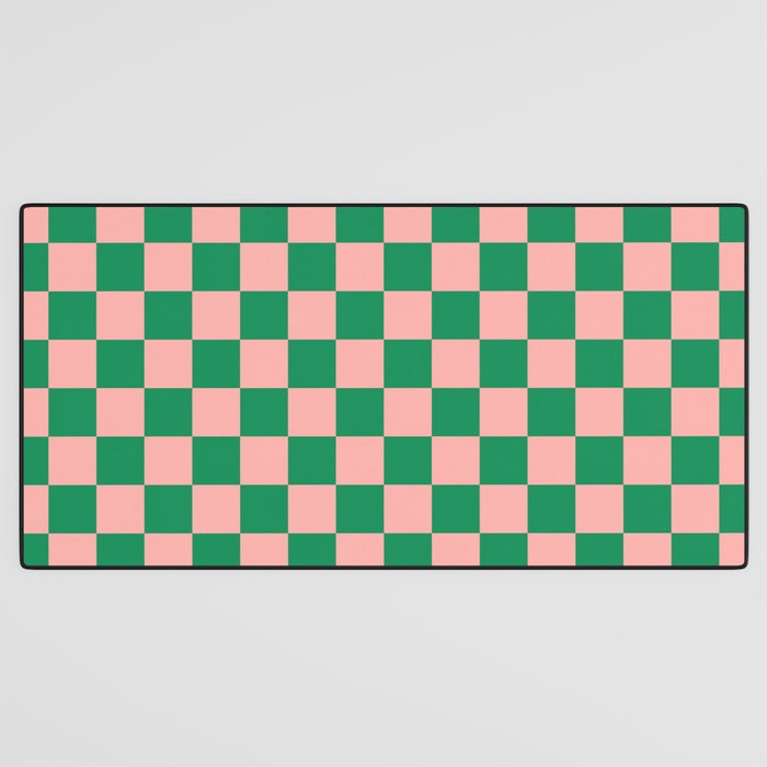 Checkerboard Mini Check Checkered Pattern Green and Pink Desk Mat Gallery Image 3