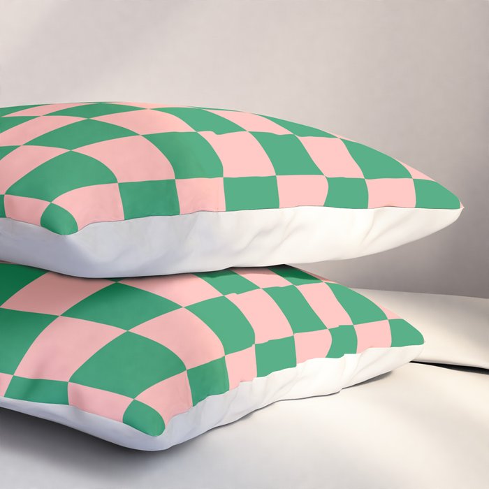 Checkerboard Mini Check Checkered Pattern Green and Pink Pillow Sham Gallery Image 3