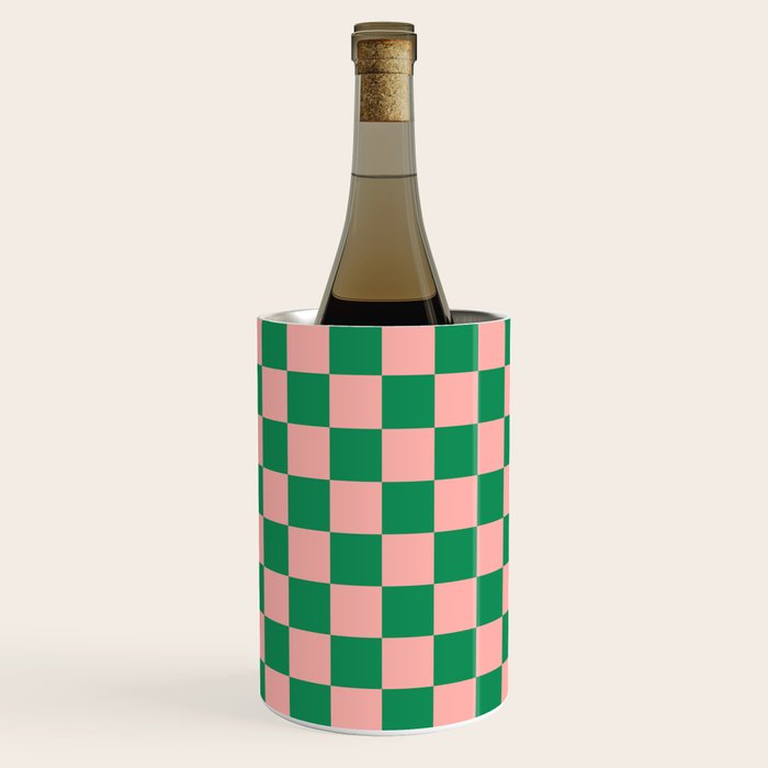 Checkerboard Mini Check Checkered Pattern Green and Pink Wine Chiller Gallery Image 1