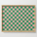 Checkerboard Mini Check Checkered Pattern Green and Pink Serving Tray Gallery Image 1