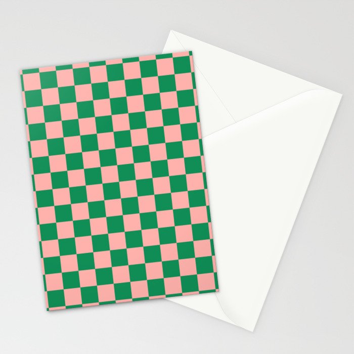 Checkerboard Mini Check Checkered Pattern Green and Pink Stationery Card Gallery Image 2