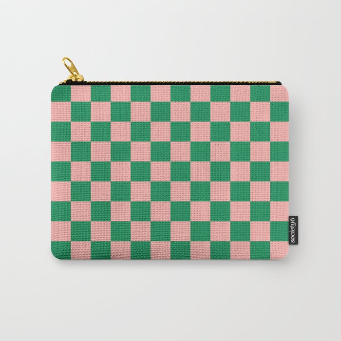 Checkerboard Mini Check Checkered Pattern Green and Pink Carry All Pouch Gallery Image 1