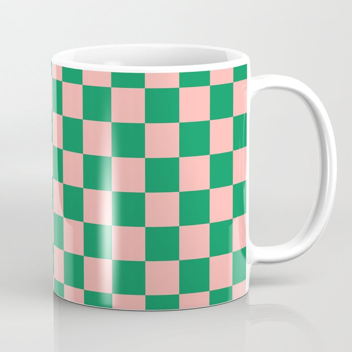 Checkerboard Mini Check Checkered Pattern Green and Pink Coffee Mug Gallery Image 1