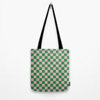 Checkerboard Mini Check Checkered Pattern Green and Pink Tote Bag Gallery Image 2