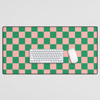 Checkerboard Mini Check Checkered Pattern Green and Pink Desk Mat Gallery Image 1