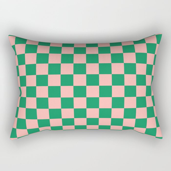 Checkerboard Mini Check Checkered Pattern Green and Pink Rectangular Pillow Gallery Image 2