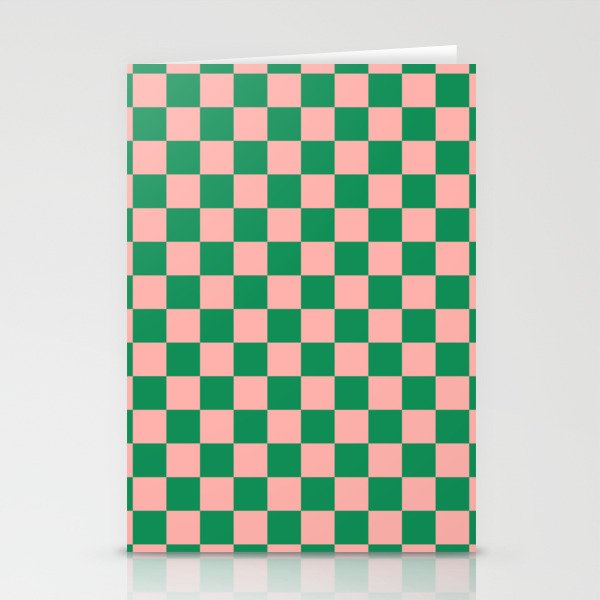 Checkerboard Mini Check Checkered Pattern Green and Pink Stationery Card Gallery Image 1