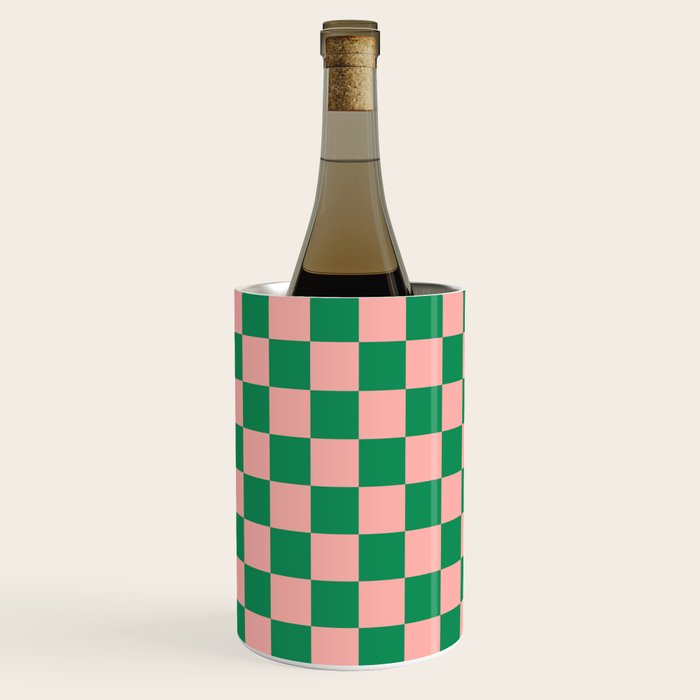 Checkerboard Mini Check Checkered Pattern Green and Pink Wine Chiller Gallery Image 2