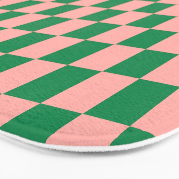 Checkerboard Mini Check Checkered Pattern Green and Pink Bath Mat Gallery Image 3