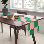 Checkerboard Mini Check Checkered Pattern Green and Pink Table Runner Gallery Image 2