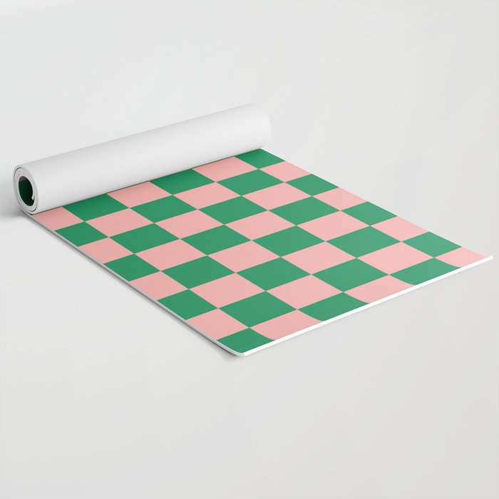 Checkerboard Mini Check Checkered Pattern Green and Pink Yoga Mat Gallery Image 2