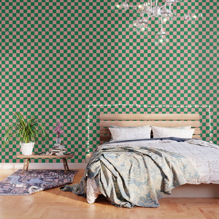 Checkerboard Mini Check Checkered Pattern Green and Pink Wallpaper Gallery Image 3