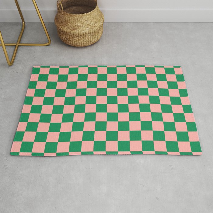 Checkerboard Mini Check Checkered Pattern Green and Pink Rug Gallery Image 1