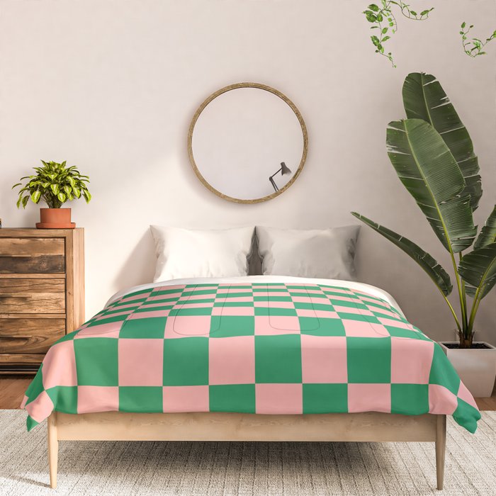 Checkerboard Mini Check Checkered Pattern Green and Pink Comforter Gallery Image 3