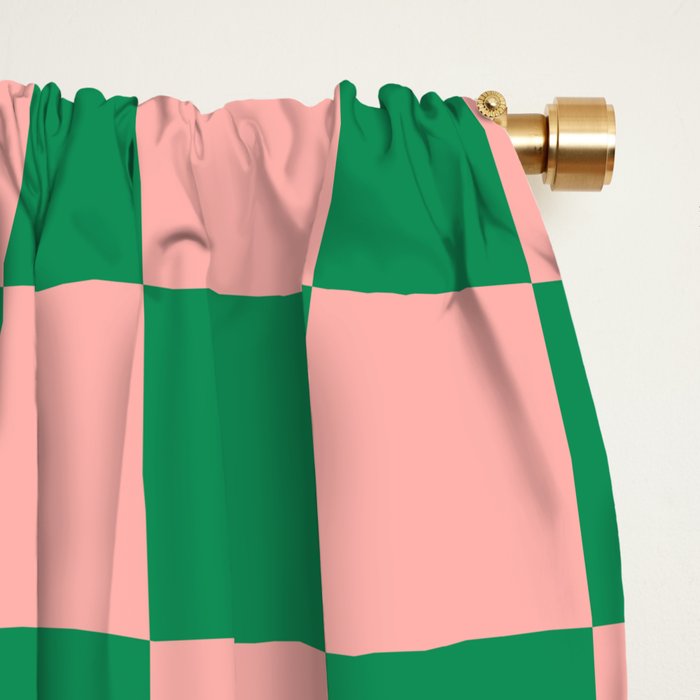 Checkerboard Mini Check Checkered Pattern Green and Pink Window Curtain Gallery Image 2