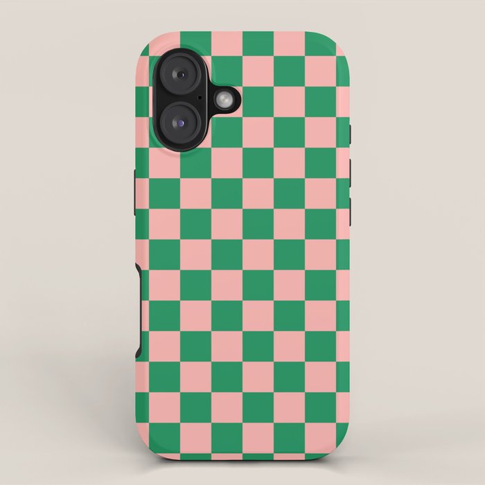 Checkerboard Mini Check Checkered Pattern Green and Pink iPhone Case Gallery Image 1