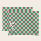 Checkerboard Mini Check Checkered Pattern Green and Pink Placemat Gallery Image 1