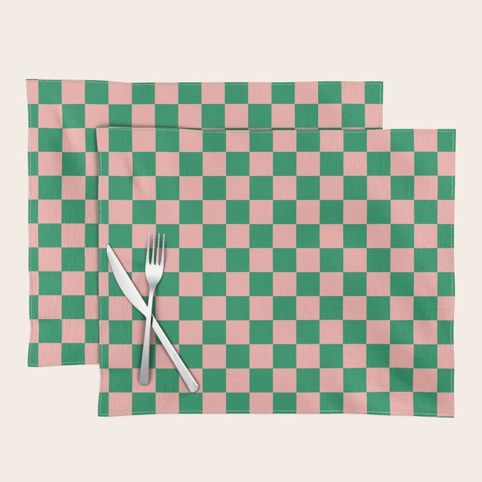 Checkerboard Mini Check Checkered Pattern Green and Pink Placemat Gallery Image 1