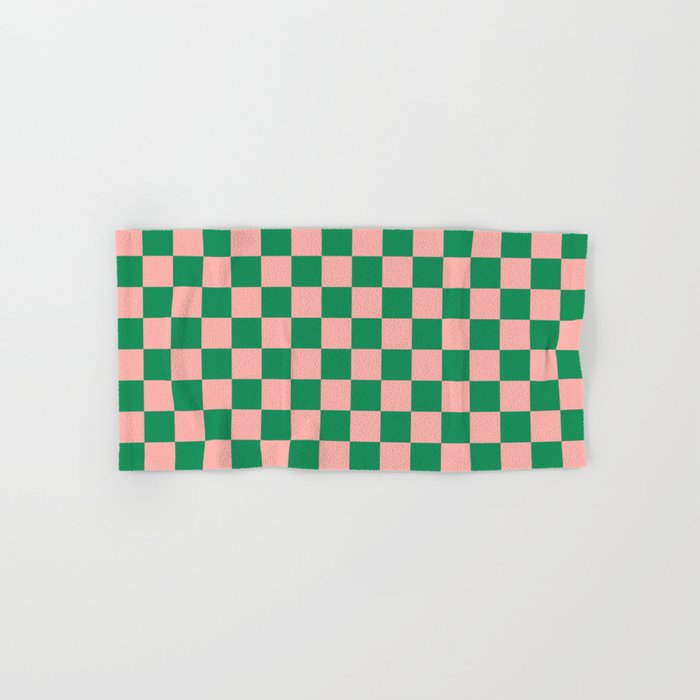 Checkerboard Mini Check Checkered Pattern Green and Pink Bath Towel Gallery Image 1