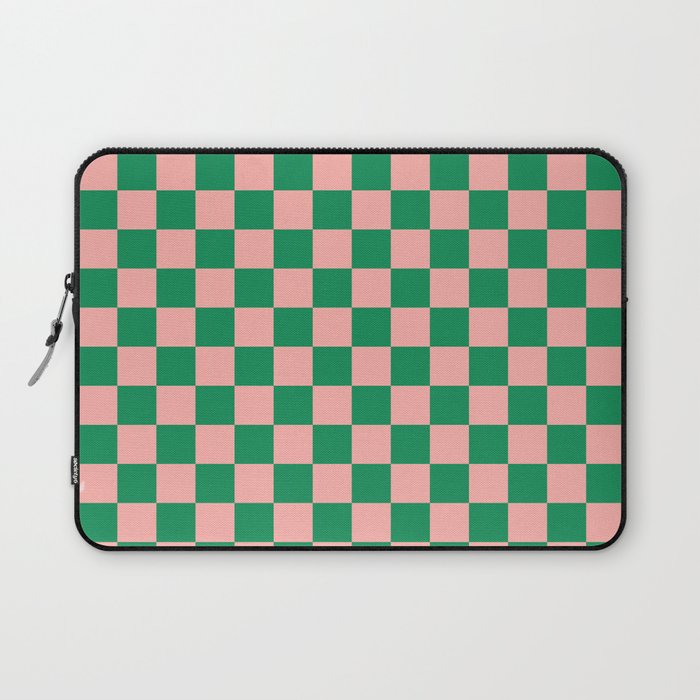 Checkerboard Mini Check Checkered Pattern Green and Pink Laptop Sleeve Gallery Image 1